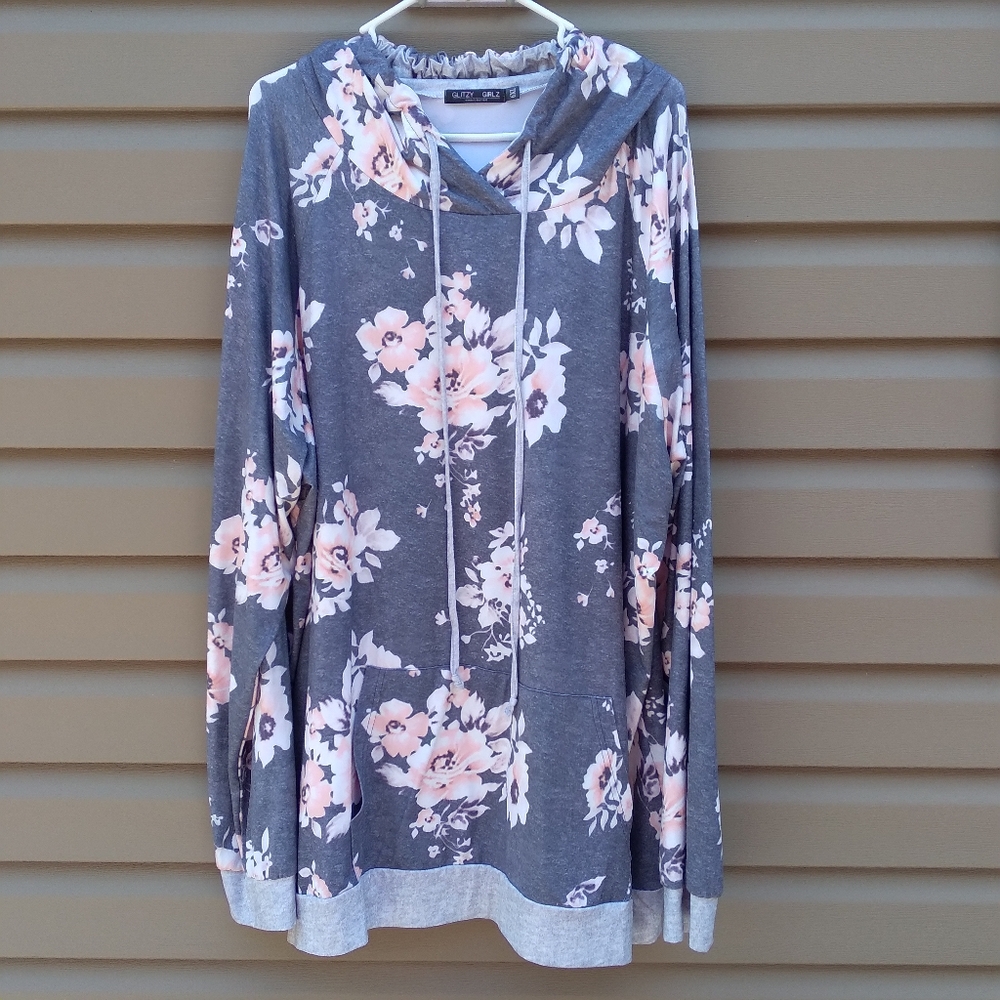 Glitzy Girl 6XL Pink Gray White Floral Hoodie